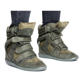 Damskie Sneakersy Lu Boo Z Rzepami Zamsz Oliwkowe Alexis zielone