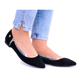 Lu Boo Czarne Transparentne Holograficzne Balerinki w Szpic Lison