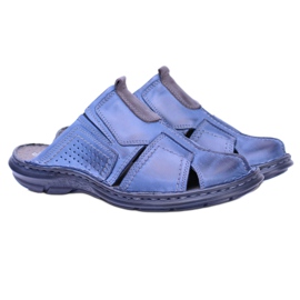 Polbut Skórzane Zabudowane Klapki Męskie Granatowe Milanos