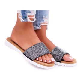 Lu Boo Damskie Czarne Klapki Z Cekinami Goodies