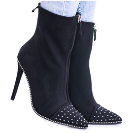 BUGO Czarne Zamszowe Botki na Szpilce Regio