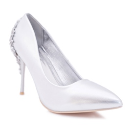 Belluci Szpilki Damskie Srebrne z ozdobą Larento szare