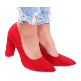 SEA Czółenka Damskie Na Słupku Zamszowe Czerwone Strawberry