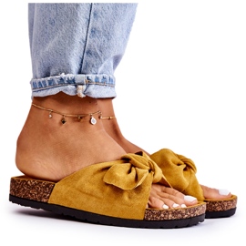 NFR Damskie Żółte Klapki Na Korku Kokarda Wendy