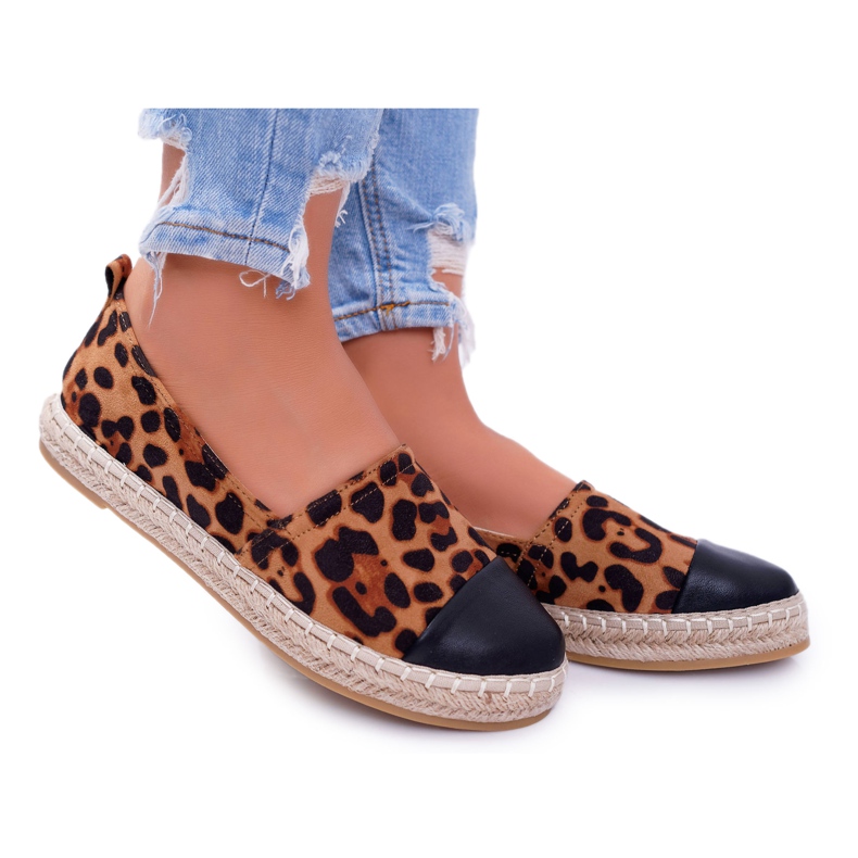 NFR Damskie Espadryle Leopard Flaty brązowe