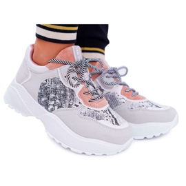 NFR Sportowe Damskie Buty Wysoka Podeszwa Różowe Skóra Węża Chillout szare