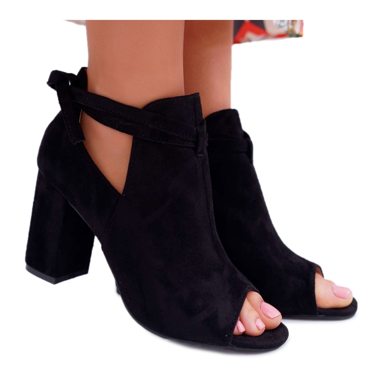 Vinceza Czarne Botki Sandały Na Słupku Odkryte Palce Grays