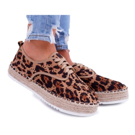 HAN Espadryle Damskie Sznurowane Zamszowe Leopard MyShoes brązowe