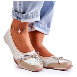 EVE Baleriny Damskie Skórzane Ażurowe Biało Beżowe Erdola białe brązowe