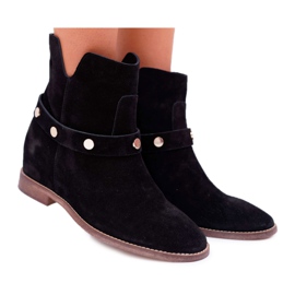 Botki Damskie Laura Messi 1890 Skóra Zamsz Czarne Darmah