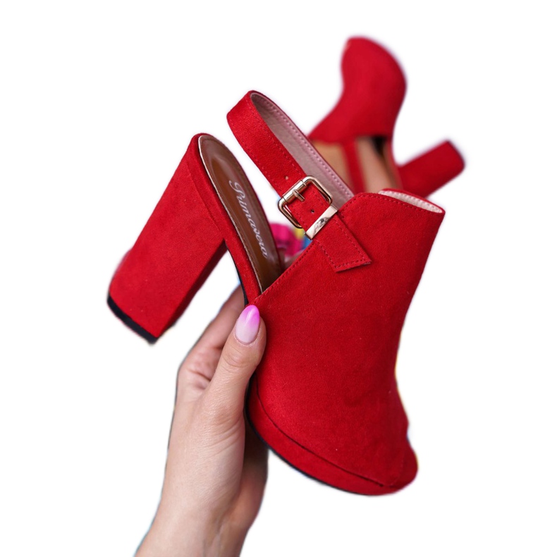 BUGO Sandały Damskie Na Słupku Z Cholewką Odkryte Palce Czerwone Montree