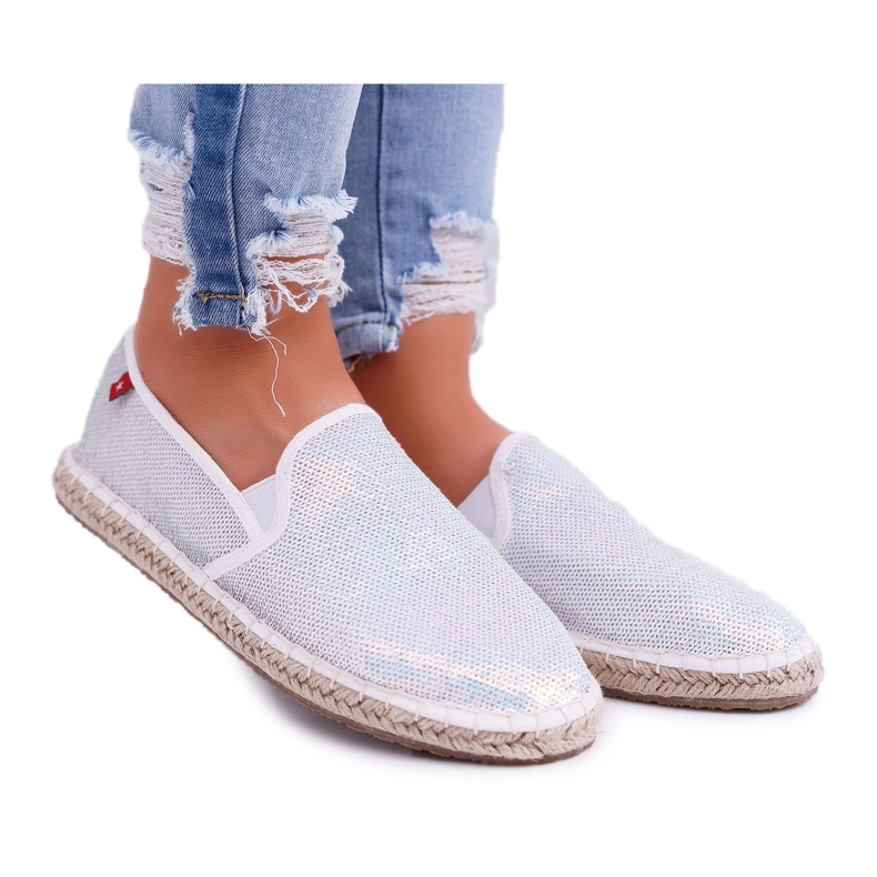 Espadryle Damskie Big Star Opalizujące Cekiny Białe DD274A162