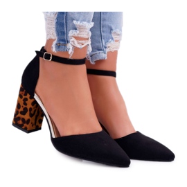 SEA Czółenka Damskie Na Słupku Panterki Czarne Ferri brązowe