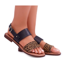 Damskie Sandały Maciejka Skórzane Panterka Czarne IT001-03/00-0