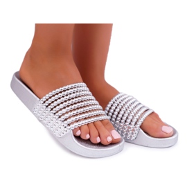 Damskie Klapki z Koralikami Srebrne Elavi szare