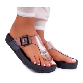 SEA Klapki Damskie Japonki Transparentny Pasek Czarne Framona bezbarwne