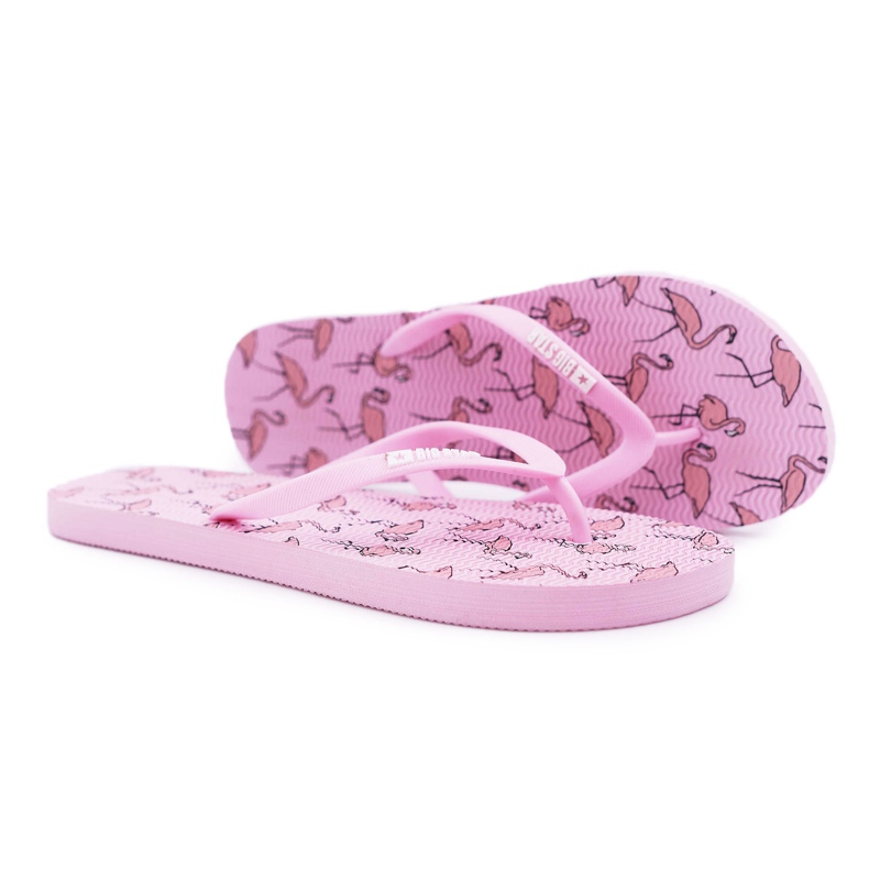 Klapki Damskie Japonki Big Star Różowe Flamingi AA274A176