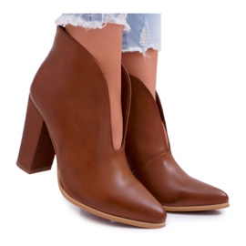 SEA Botki Damskie Na Słupku Wsuwane z Wycięciami Brązowe Mantana