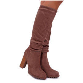 EVE Kozaki Damskie Na Słupku Zamszowe Khaki Marion