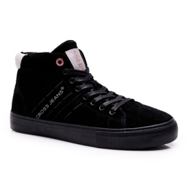 Trampki Męskie Cross Jeans Wysokie Skóra Zamsz Czarne EE1R4057C