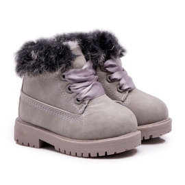 Szare Ocieplane Dziecięce Botki Trapery Fobos