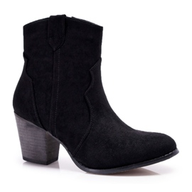 BUGO Botki Damskie Na Słupku Kowbojki Czarne Nutriso