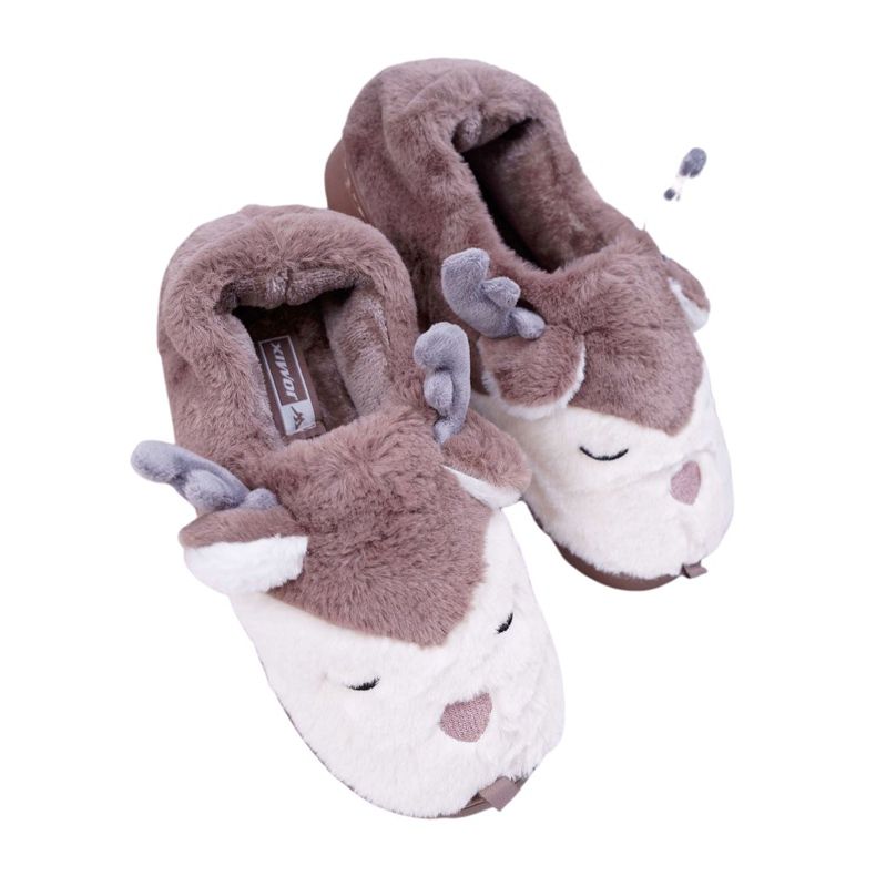 BUGO Papcie Damskie Z Futerkiem Renifery Brązowe Reindeer