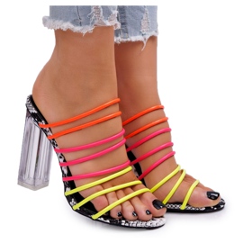 FRGIV Klapki Damskie Na Słupku Wsuwane Multikolor Dubai wielokolorowe