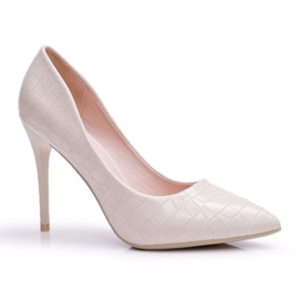 PS1 Szpilki Damskie Aligator Print Beżowe Flop beżowy