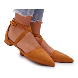 PS1 Damskie Balerinki Zamszowe w Szpic Camel Vontare brązowe