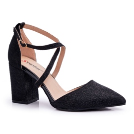 SEA Czółenka Damskie Na Słupku Brokatowe Czarne Perset wielokolorowe