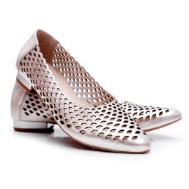 Baleriny Damskie Złote Skórzane Exquisite 1107/1 złoty