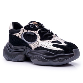 Damskie Sportowe Obuwie Big Star by Daniel Lopez Czarno Złote FF274A524 czarne żółte