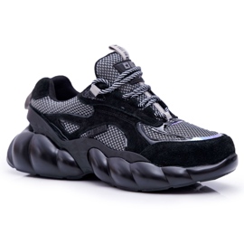 Damskie Sportowe Obuwie Big Star by Daniel Lopez Czarno Szare FF274A553 czarne