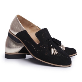 Damskie Półbuty Maciejka Skórzane Mokasyny Czarne 04484-01/00-5