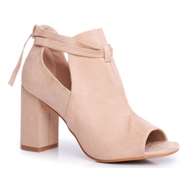 Vinceza Damskie Botki Sandały Na Słupku Odkryte Palce Beżowe Grays beżowy