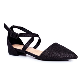 PS1 Damskie Balerinki Brokatowe w Szpic Czarne Vontare