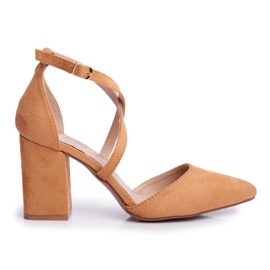 PS1 Czółenka Damskie Na Słupku W Szpic Camel Traffic brązowe