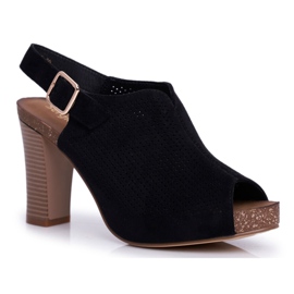 Sandały Damskie Na Słupku Sergio Leone SK855 Czarne Senillo