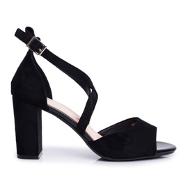 Sandały Damskie Na Słupku Sergio Leone Czarne SK865