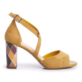 Sandały Damskie Na Słupku Sergio Leone Żółte SK865