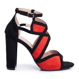 SEA Sandały Damskie Na Słupku Zamszowe Czarno Czerwone Emolly czarne