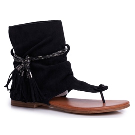 SEA Damskie Sandałki Japonki Z Cholewką Czarne SL1011 Madrit