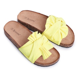 PS1 Damskie Klapki Na Korku Kokardki Żółty Neon Felis żółte