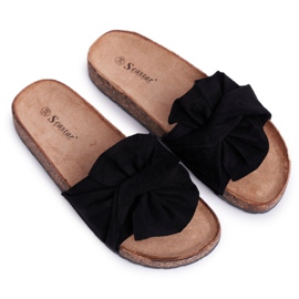 SEA Damskie Klapki Na Korku Kokardki Czarne Felis