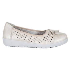 SHELOVET Ażurowe Baleriny Na Platformie złoty