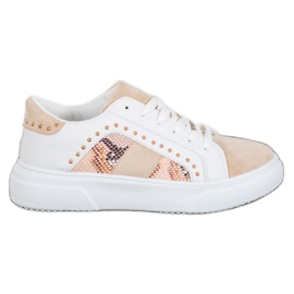 SHELOVET Modne Sneakersy Na Platformie białe brązowe