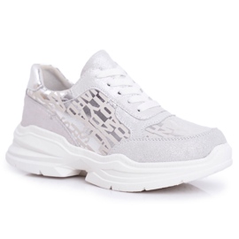 S.Barski Sportowe Damskie Buty Skórzane Srebrne Sneakersy Palm Bay szare