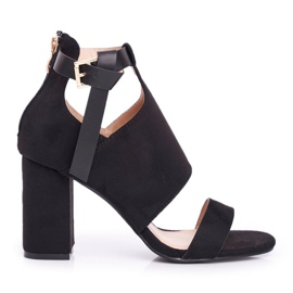 Vinceza Sandały Damskie Na Słupku Z Cholewką Czarne Palms