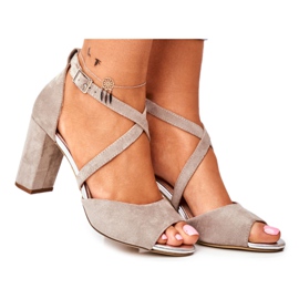 Sandały Damskie Na Słupku Sergio Leone Szare SK865